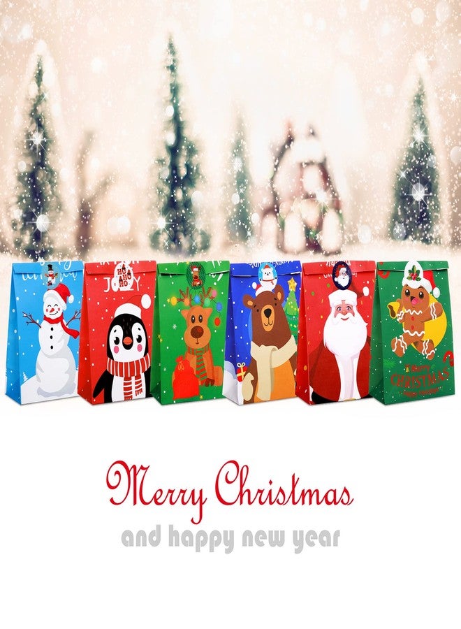 تاوباري مجموعة تاوباري من 24 كيس هدايا ورقي لعيد الميلاد مع ملصقات - أكياس رجل الثلج، وسانتا كلوز، والحلوى، والبسكويت لتوزيعات حفلات الأعياد - Image 5